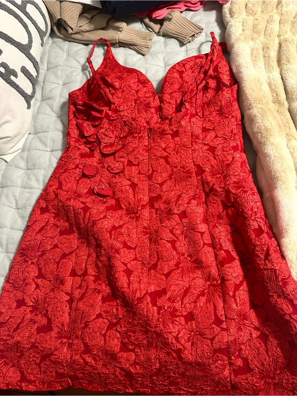 Luxxel Red Floral Appliqué Spaghetti Strap Dress - Picture 3 of 5